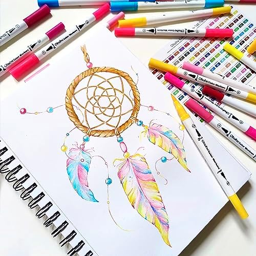 Ohuhu Adult Coloring Book Markers 100 Color Dual Tip Water-Based-Maui-White | No Bleed Coloring Markers Fineliner & Brush Drawing Pens Art Pens for Kids Adults Sketch Journal