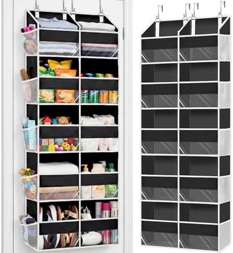 Over the Door Organizer 5 Tiers, Extra Large Behind Door Storage of 10 Compartments, 80 lbs Weight Capacity Hanging Storage Organizer with Clear Window Kids Toys, Shoes, Diapers, Room storage
