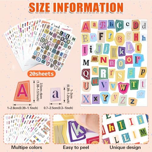 1499 PCS Magazine Letter Stickers, Vintage 20 Sheets Scrapbook Stickers