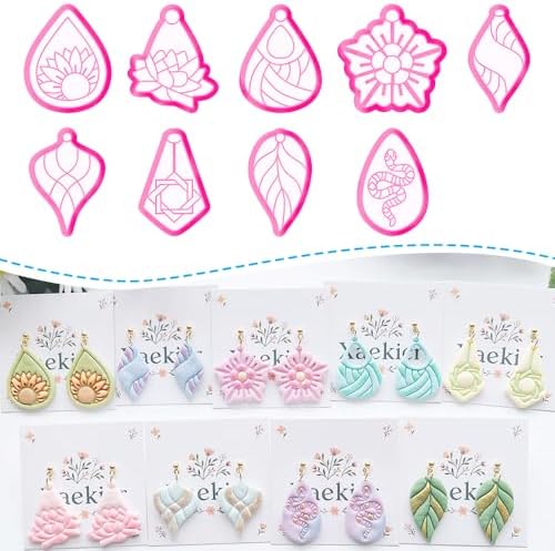 Xaekicr 9 Pcs Boho Polymer Clay Cutters with Hole - Lotus, Leaf & Mandala Shape Jewelry Making Tools for Earrings & Pendants, Soft Clay Molds