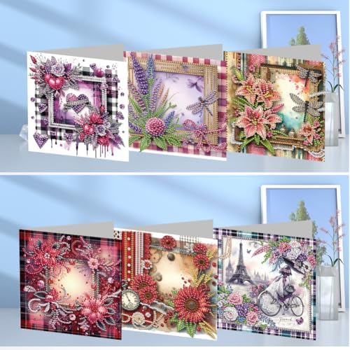 Diamond Art Cards with Envelopes–6PCS DIY Diamond Painting Greeting Cards Kit | Card Making Kit with Bling for Adults & Beginners | Birthday,Holiday & Thank You Cards (Flower)