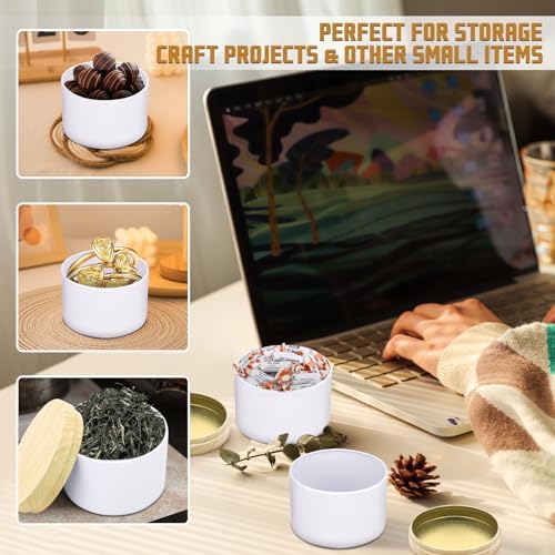 24-Pack 4oz Candle Tins with Wood-Grain Printing Lids, Metal Candle Jars for Candle Making, Empty Containers Vessels Bulk for Small Business & Beginners DIY Storage -Wood White