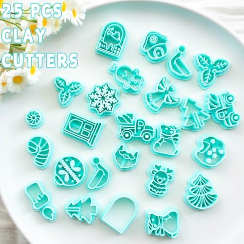 Tainsky Christmas Polymer Clay Cutters, 25 Shapes Winter Holiday Clay Earrings Cutters for Polymer Clay Jewelry