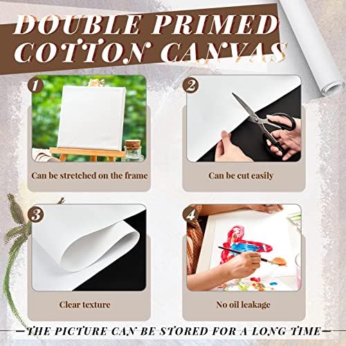 Kinlop 24 Inch X 20 Feet Double Primed Cotton Canvas Roll, White