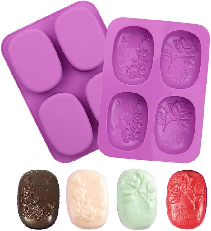 2 PCS Oval Silicone Soap Mold, Rose Flower Soap Molds for Homemade Soaps Beeswax Bath Bomb