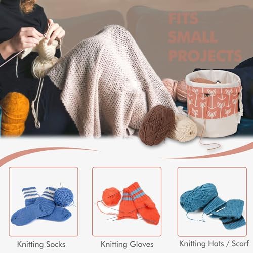 TOGETRUE Yarn Bag, Small Knitting Crochet Bag, Portable Yarn Storage Bags Organizer for Crocheting Project,Store Skein Ball, Short Knitting Needle (Pink)