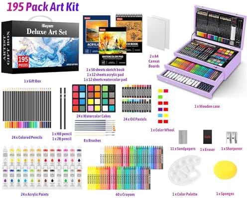 iBayam Art Supplies,195 Pack Deluxe Art Set Drawing Painting Supplies Kits