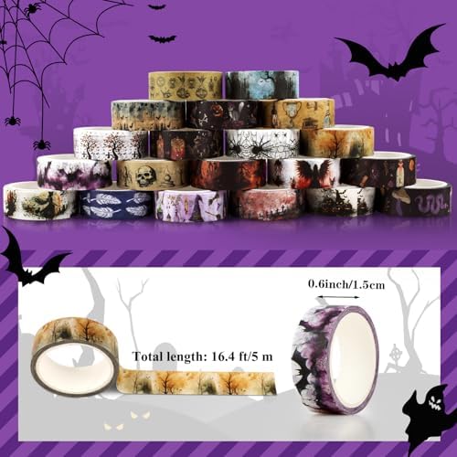Washi Tape Set 20 Rolls Halloween Witch Decorative Tape Vintage Halloween Masking Tapes for Arts Scrapbooking, Bullet Journaling, DIY Crafts, Planners, Gift Wrapping