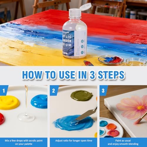 Falling in Art 8 Oz Acrylic Paint Retarder Medium, Slow Drying Medium | for Acrylic Paint, Professional Acrylic Fluid Mediums