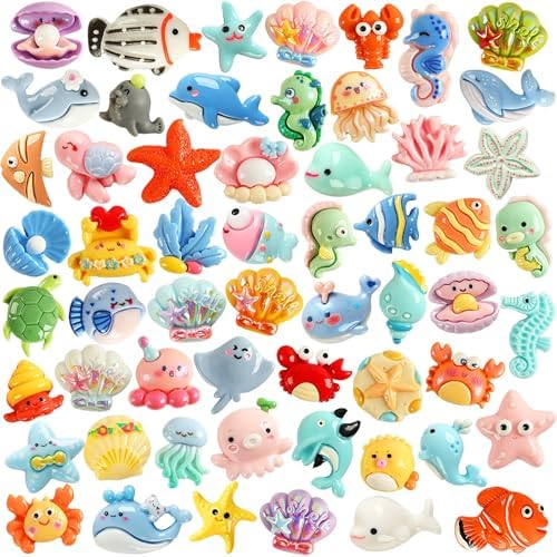 60Pcs Ocean Resin Charms, Summer Beach Flatback Craft Embellishment