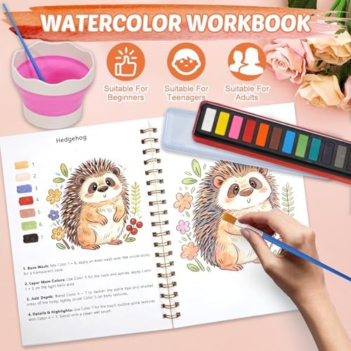 Watercolor Workbook for Adult Beginner, Animal Water Coloring Book