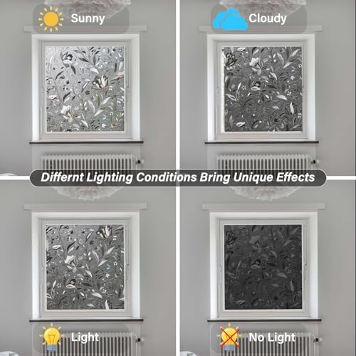 LEMON CLOUD Window Privacy Film, Stained Glass Window Cling, 17.5″ x 78.7″