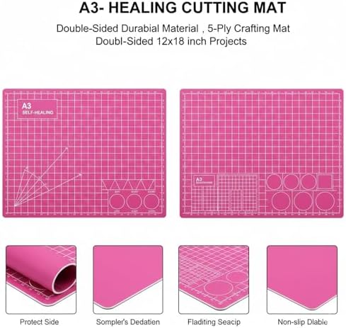 Cutting Mat A3 Pink, Self Healing Cutting Mat 12x18 Inch, 5-Ply Rotary Cutting Board Double-sided for Cutting Quilting Modeling Projects