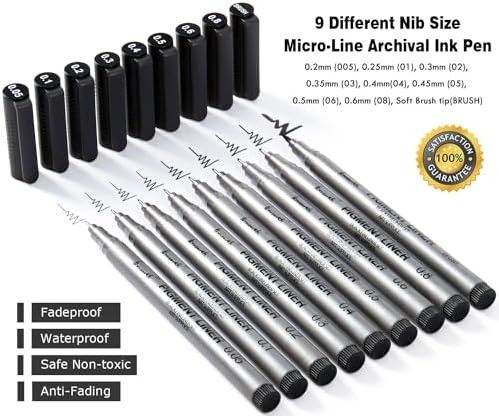 Precision Black Micro-Pen Fineliner Ink Pens,Waterproof Archival Ink