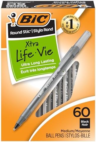 BIC Round Stic Xtra Life Ballpoint Pen, Ultra Long Lasting and Consistent Ink Flow, 60-Count in Black Ink (Pack of 9)