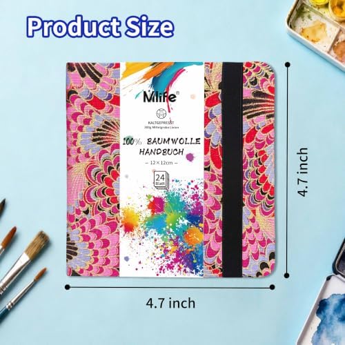 Mlife Square Watercolor Sketchbook,100% Cotton,300gsm/140lb,Acid-Free,Watercolor Journal for Artists Adults Students,4.7 * 4.7 Inches(Red Feather)