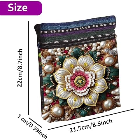 LSQFS DIY Diamond Art Painting Crossbody Bag for Women, Diamond Art Kits for Adults Ethnic Floral Pattern Shoulder Purse with Adjustable Strap & Zipper, Handmade Craft Bag for Shopping Traveling