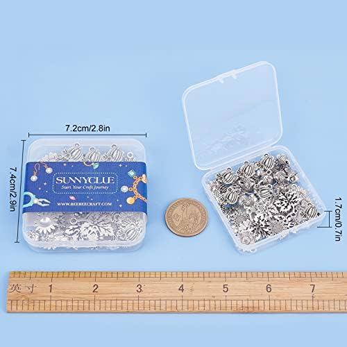 SUNNYCLUE 1 Box 48Pcs Thanksgiving Charms Bulk Tibetan Style Antique Silver Sunflower Charms Fall Leaf Charm Hollow Maple Leaves Vintage Alloy 3D Pinecone Charms for Jewelry Making Charm DIY Craft