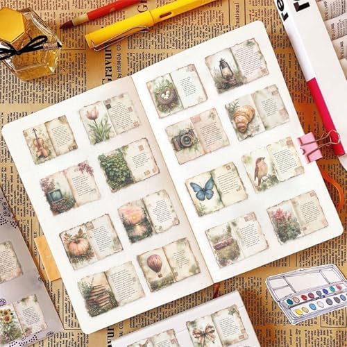 Vintage Watercolor Diary Stickers for Scrapbooking, Waterproof Aesthetic Decals for Planner Water Bottles Art Bullet Junk Journal,DIY Crafts and Scrapbook Supplies for Teens Adults