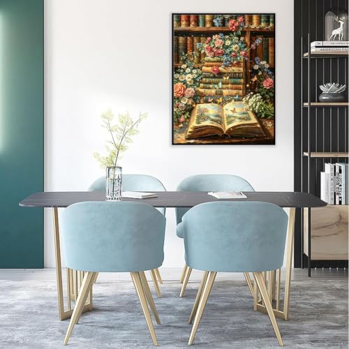 Books Paint by Numbers Kit for Adults, DIY Oil Painting Canvas 16x20inch