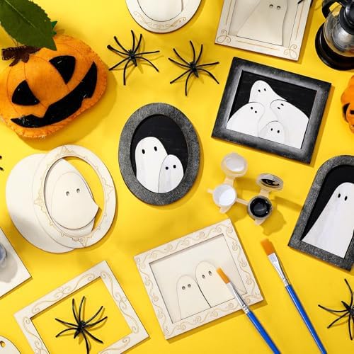 Simgoing 12 Set Adult Halloween Craft, Wood Ghost DIY Frame, Ordinary Style