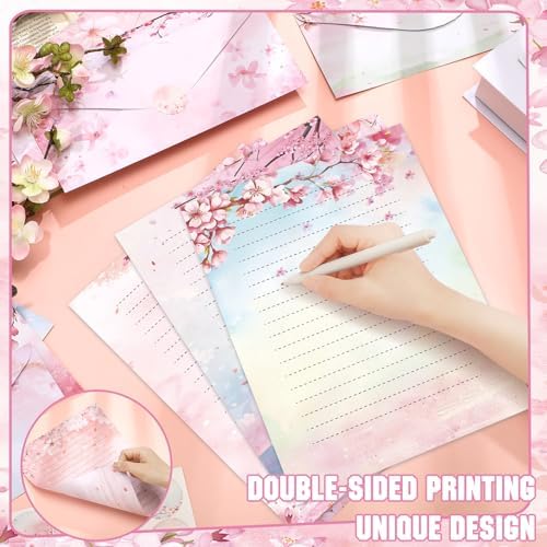 TaoBary 160 Pcs Cherry Blossom Stationery Paper and Envelopes Set