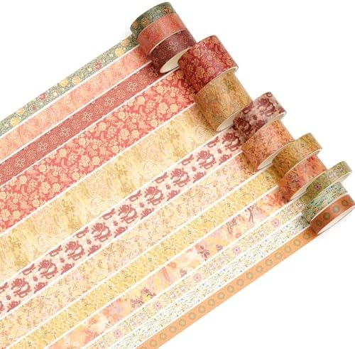 12 Rolls Chinoiserie Washi Tape Set Chinese Arts Adhesive Tapes Geometric Garden Decorative Masking Tape Sets for Craft, Kids, Scrapbook, DIY, Gift Wrapping (Moon Over the Borderlands)