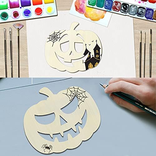 Queekay 6 Pcs Wooden Pumpkin Cutouts Unfinished Halloween Craft Blank