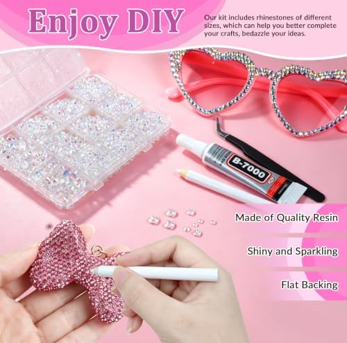 10000PCS Clear AB Rhinestones Bedazzling Gems 2/3/4/5/6MM Mix Sizes Resin Jelly Bedazzler Kit Flatback with Complete Tools for DIY, Nail, Art Craft for Girls Gift