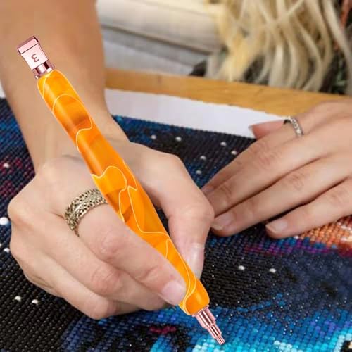 RaySoar Diamond Art Pens Diamond Art Tools Painting Pen with Screw Metal Tips Multi-Placer Tool Accessories for Adults Gem Rhinestone Picker Stylus Orange