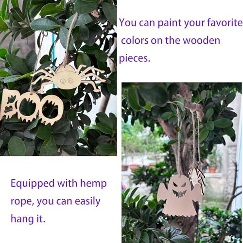60PCS Unfinished Blank Wooden Halloween Cutouts Craft for Kids | suit for Children's Painting DIY Room Decoration Gift Giving Surprise (Halloween)