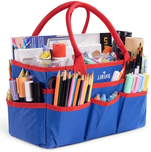 JJRING 600D Nylon Craft & Art Organizer Tote Bag With Pockets, Red And Blue