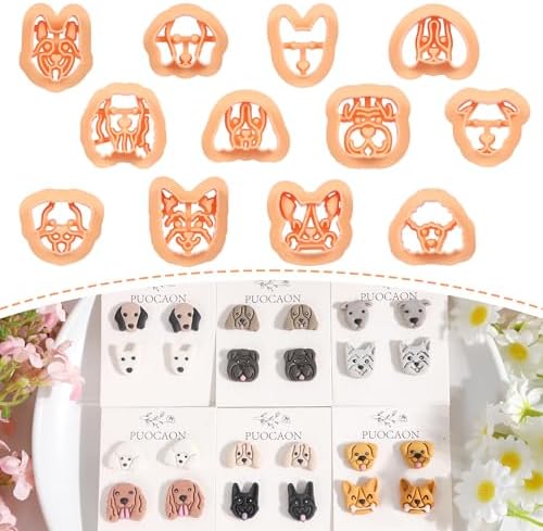 Puocaon Animal Stud Clay Cutters - 12 Pcs Cute Puppy Shape Polymer Clay Earrings, Dogs Clay Cutters for Jewelry Making