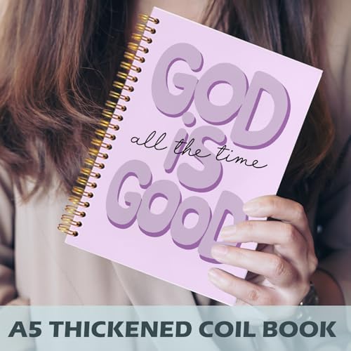 Yhtrg Purple Preppy God Is Good Notebooks, Brown Christian Spiral Notebook Gift for Women, Bible Journaling Notebooks for Office School Supplies, 5.5x8.3 Inch