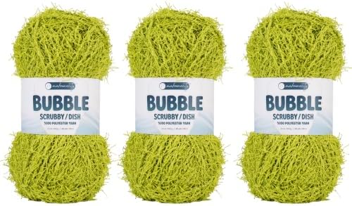 Makromecity Bubble Scrubby Yarn - 100% Premium Polyester Yarn for Crocheting and Knitting - 3.5 Oz (100g), 98 Yds (90m) - Ideal for Dishcloths, Crafting & Bath Washcloths (Grass, 3 Skeins)
