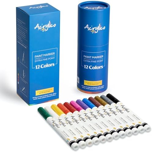 Acrylic Paint Markers Set – 12 Acrylic Paint Pens for Fabric, Metal, Rock Painting & Ceramic – Art Supplies for Adults & Kids