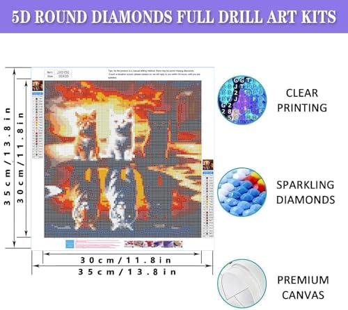 AOSGEDY Diamond Painting Kits for Adults, 5D Cat and Tiger Diamond Art Kits for Adults Beginners, DIY Animals Round Full Drill Diamond Dot Art Painting Gem Arts Crafts for Home Wall Decor 14x14 Inch