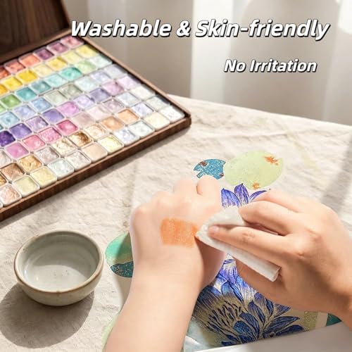 Forestry Shifting Watercolor Painting Set，Shifting Watercolor Painting Set，20 Colors Watercolor Painting Set，Metallic Watercolors，Glitter Watercolor Paint For Children Adults Art Painting (Wooden box 60 colors)
