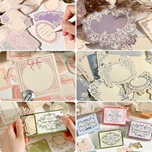 120 Pcs Embossed Scrapbooking Paper & Journaling Supplies, 160gsm Textured Scrapbook paper with Grass Fibers, Vintage Scrapbook Label Tags Set for Junk Journal Supplies, Card Making & DIY - 4 Boxes