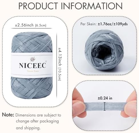 NICEEC 2 Skeins Soft Tape Yarn-Dusty Blue