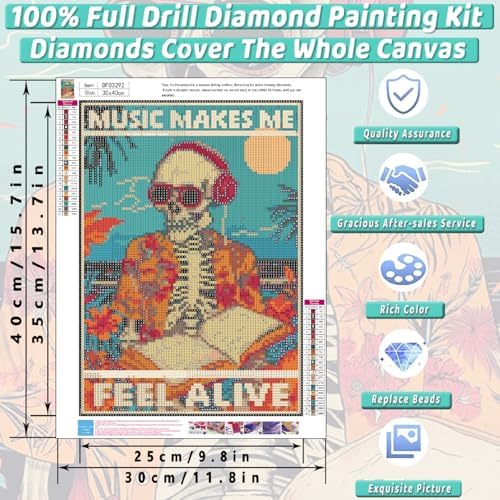 Skull Diamond Art Kits for Adults Funny Diamond Painting Kit for Beginner