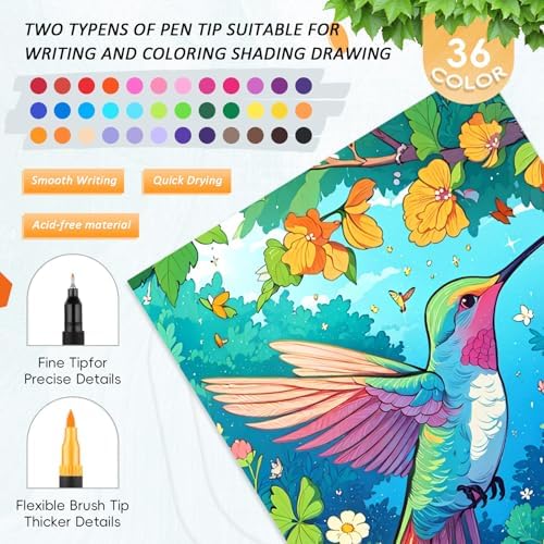 3Pcs Adult Coloring Book for Women Relaxation with 36 Dual Tip Color Marker