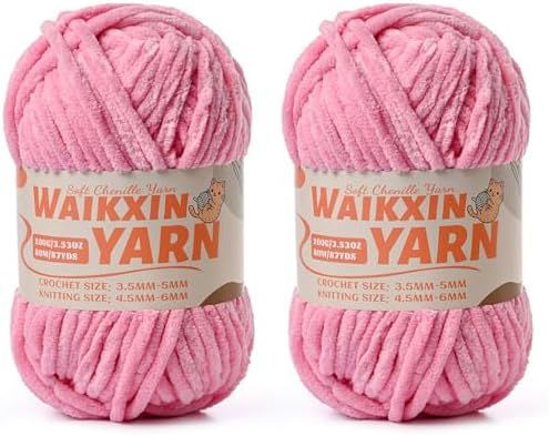 （2 Deep Pink） 2 Pack Super Soft Fuzzy Chenille Chunky Yarn for Crocheting, 200g (175yds) Fluffy Velvet Yarn for Hand Knitting Baby Blankets Weaving Craft