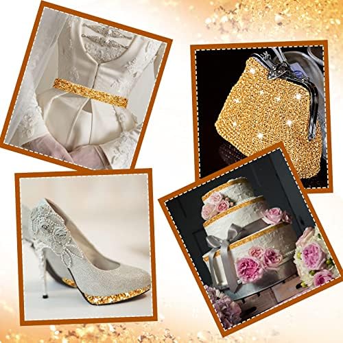 Xinnun 5 Rolls Rhinestone Ribbon,Gold,0.59 Inch,Basic Style
