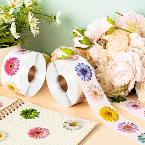 1200 PCS Daisy Stickers, 16 Styles Flower Stickers Roll