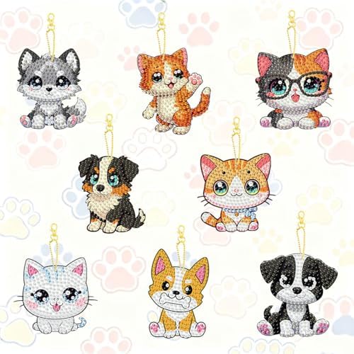 8 PCS Diamond Art Keychain Kits for Kids, DIY Diamond Painting Crafts, Beginner Art Kit, Arts & Crafts Gift for Ages 8–12