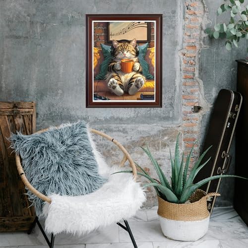 Gaming Cat Paint by Numbers Kit for Adults, Music & Coffee Art, 16x20 Inch