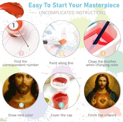 Jesus Paint by Numbers Kit for Adults Framed Canvas 12X16 in, Frameworkless