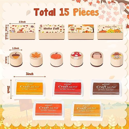 CUweipeng Fall Wooden Rubber Stamps Set Pumpkin Animal Stamp with Ink Pads