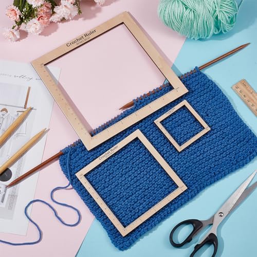 BENECREAT 3 Styles Crochet Ruler Square Ruler Knitting 2" 4" 6" Guide Knitting Tool Sewing Measure Tailor Ruler for Measuring Crochet Accessories